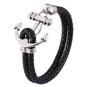 Men's leather anchor bracelet.